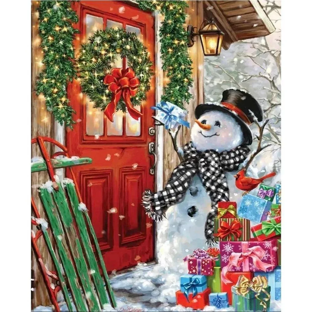 Springbok Delivering Gifts Snowman 1000 pc Jigsaw Puzzle USED